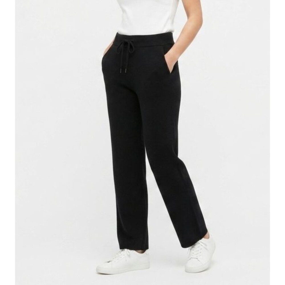 Uniqlo Washable Milano Knit Pants Women Size M Black Wide Leg Lounge 472116